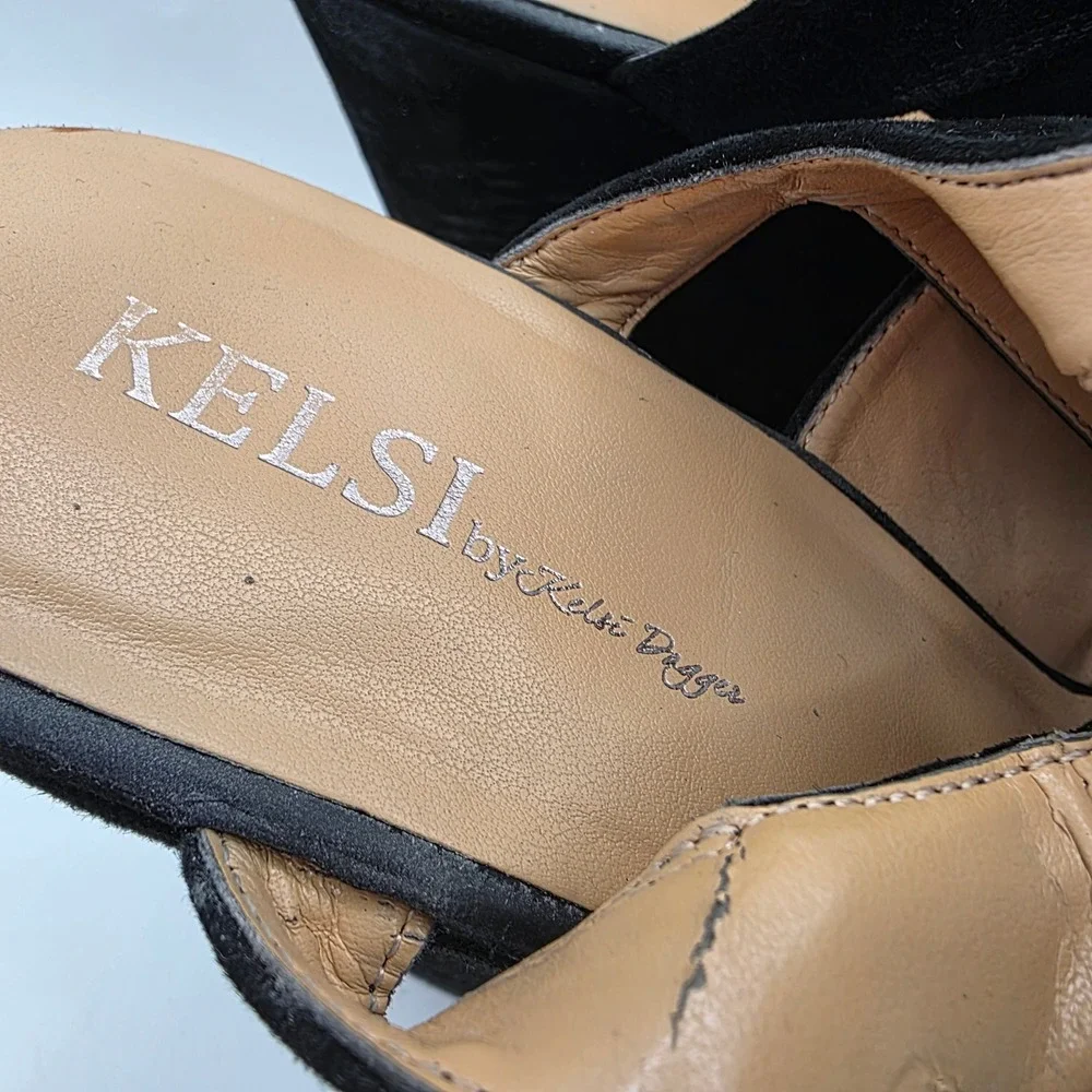 Kelsi Dagger Nelly Black Suede Strappy Platform Wedge Sandals Womens 10M